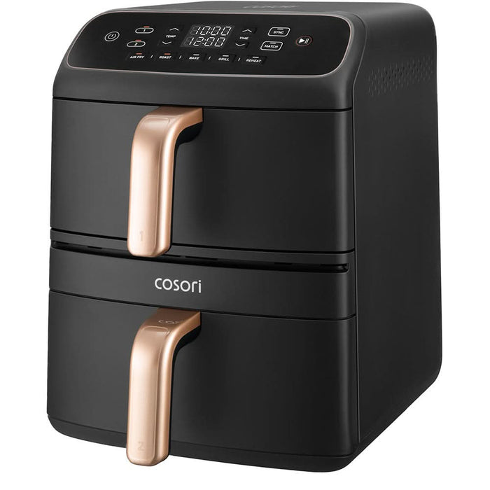 Friteuza cu aer cald dubla COSORI Turbo Tower Compact CAF-DC861-CEUR, 8.6l, 2630W, negru-auriu - WALTI WALTI