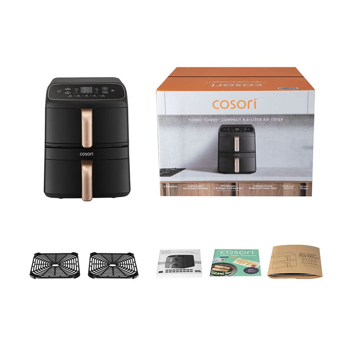 Friteuza cu aer cald dubla COSORI Turbo Tower Compact CAF-DC861-CEUR, 8.6l, 2630W, negru-auriu - WALTI WALTI