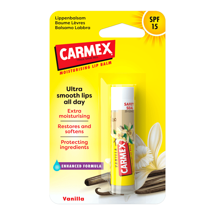 Carmex Balsam reparator cu SPF 15 și aromă de vanilie  pentru buze uscate și crăpate, 4,25 g WALTI