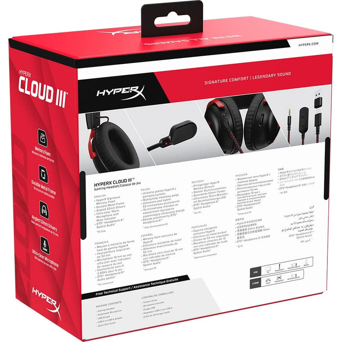 Casti Gaming HyperX Cloud III, DTS Headphone:X Spatial Audio, multiplatforma, 3.5mm, USB, negru-rosu WALTI