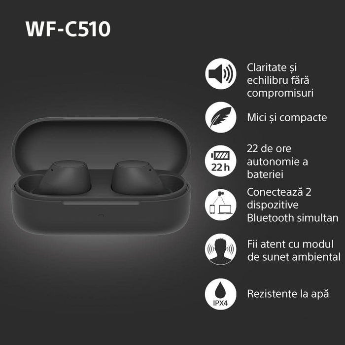Casti SONY WF-C510, True Wireless, Bluetooth, In-ear, Microfon, Conexiune multipunct, negru WALTI