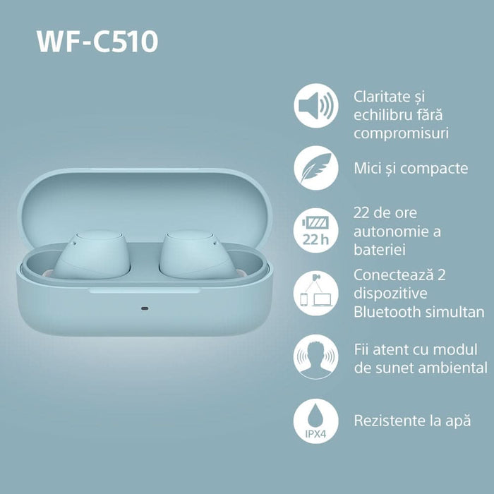 Casti SONY WF-C510, True Wireless, Bluetooth, In-ear, Microfon, Conexiune multipunct, albastru WALTI