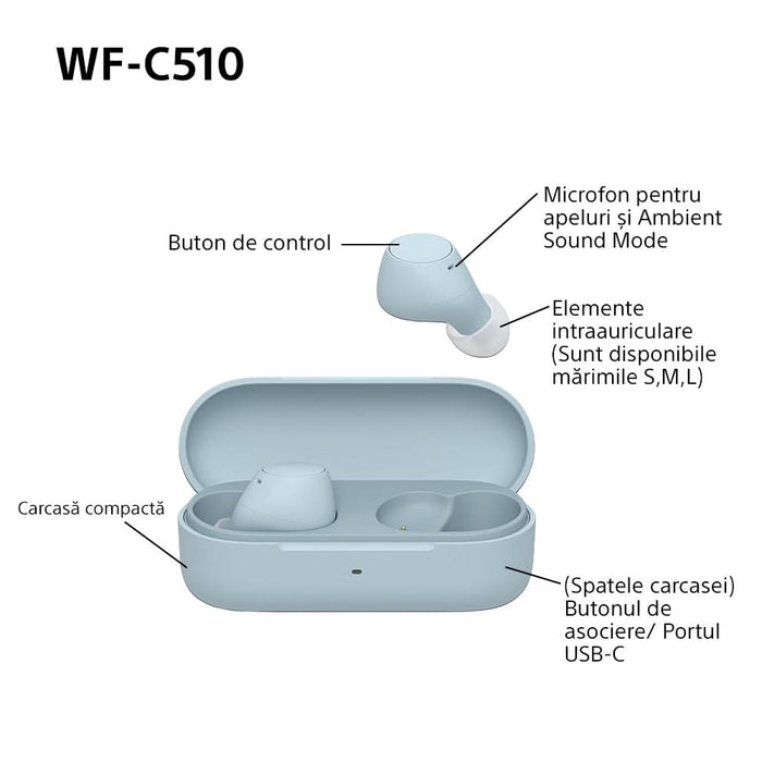 Casti SONY WF-C510, True Wireless, Bluetooth, In-ear, Microfon, Conexiune multipunct, albastru WALTI