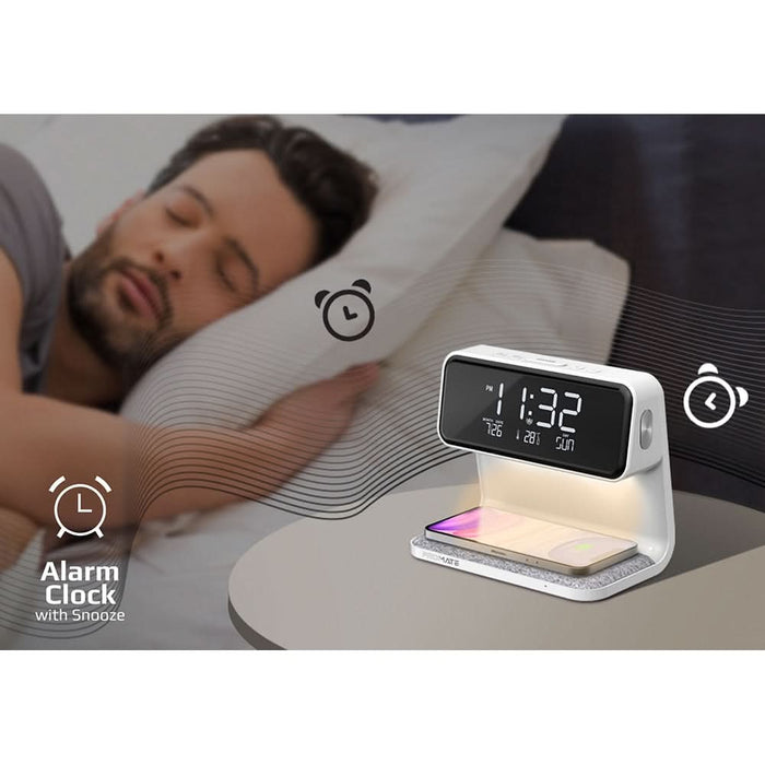 Ceas desteptator cu incarcare wireless pentru telefon, 15W, PROMATE Lumix,, alb WALTI