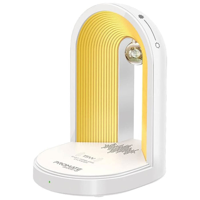 Lampa de birou cu LED PROMATE Globe-Qi, 15W, boxa bluetooth, incarcator wireless, alb WALTI