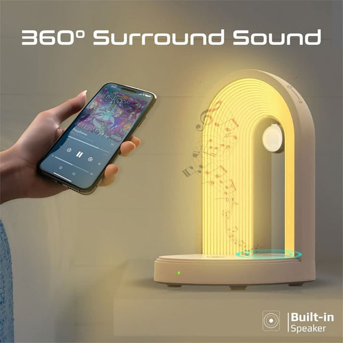 Lampa de birou cu LED PROMATE Globe-Qi, 15W, boxa bluetooth, incarcator wireless, alb WALTI