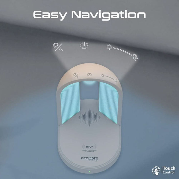 Lampa de birou cu LED PROMATE Globe-Qi, 15W, boxa bluetooth, incarcator wireless, alb WALTI