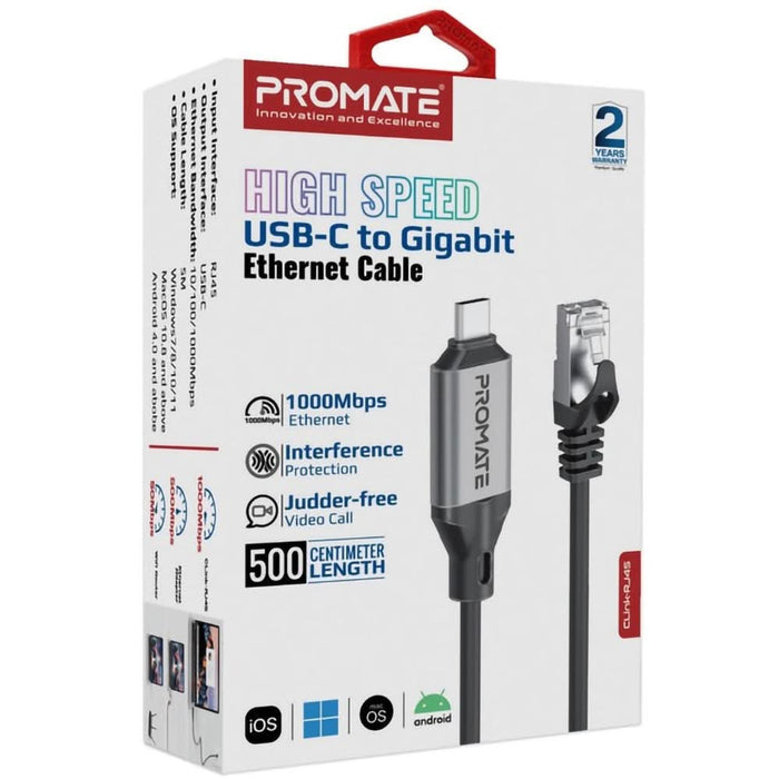 Cablu USB-C - RJ45 PROMATE CLink-RJ45, 5m, negru WALTI