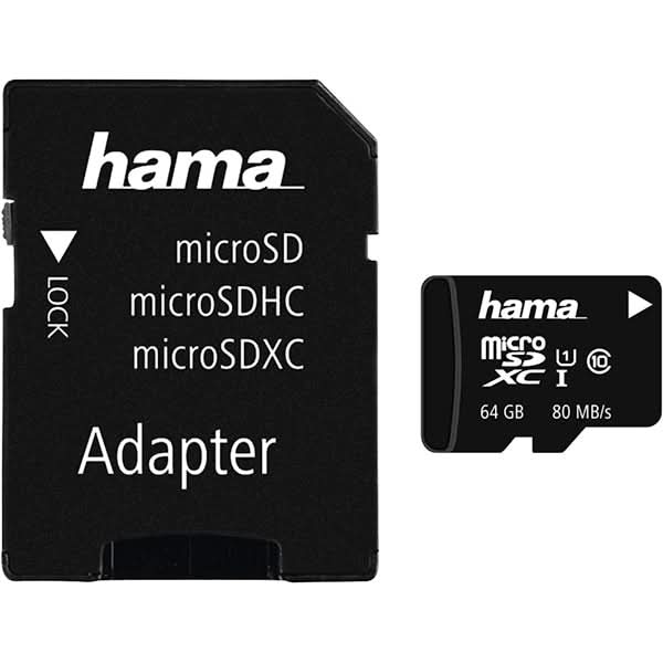 Card de memorie HAMA 124140 microSDXC 64GB, Clasa 10 UHS-I, 80MBs, adaptor WALTI