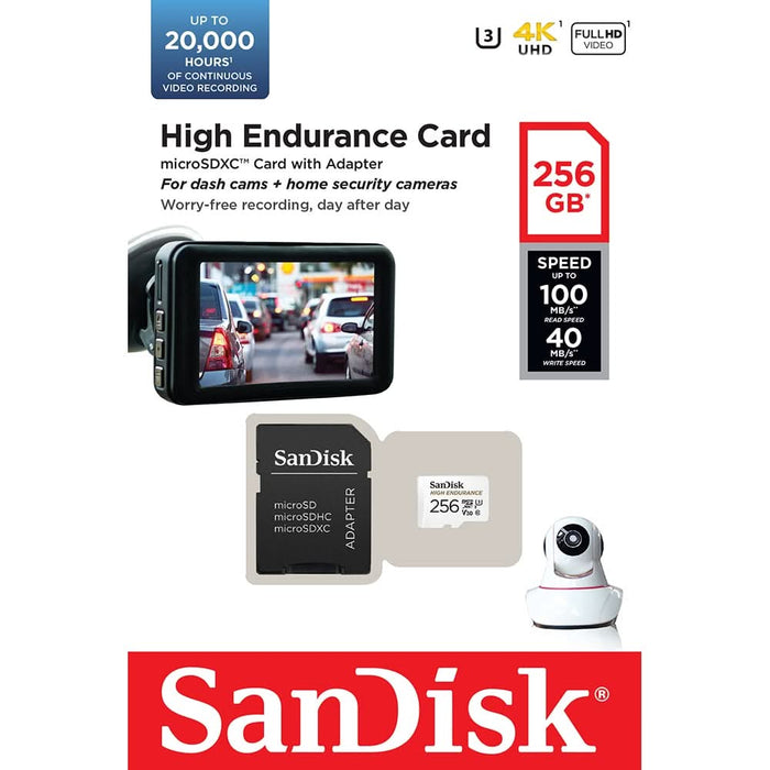 Card de memorie SANDISK High Endurance, microSDXC, 256GB, 100MB/s, clasa 10/U3/V30, UHS-I, adaptor WALTI
