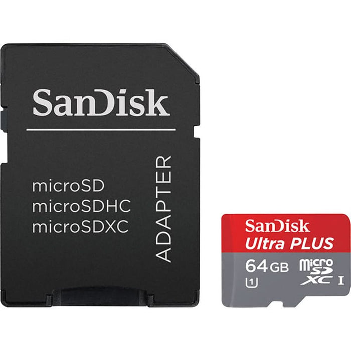 Card de memorie SANDISK Ultra Plus microSDXC, 64GB, 150MB/s, clasa 10/U1/A1, UHS-I, adaptor WALTI