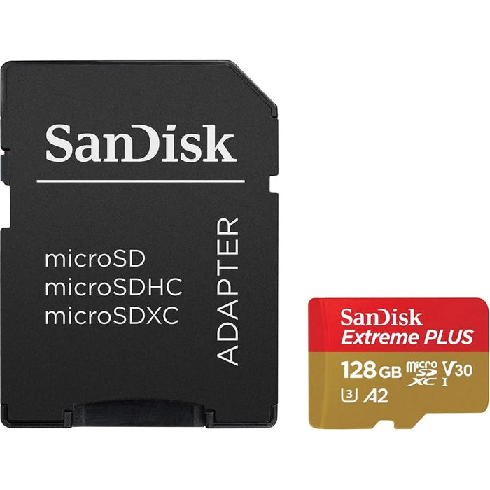 Card de memorie SANDISK Extreme Plus microSDXC UHS-I, 128GB, 200MB/s, C10, U3, V30, A2, adaptor WALTI