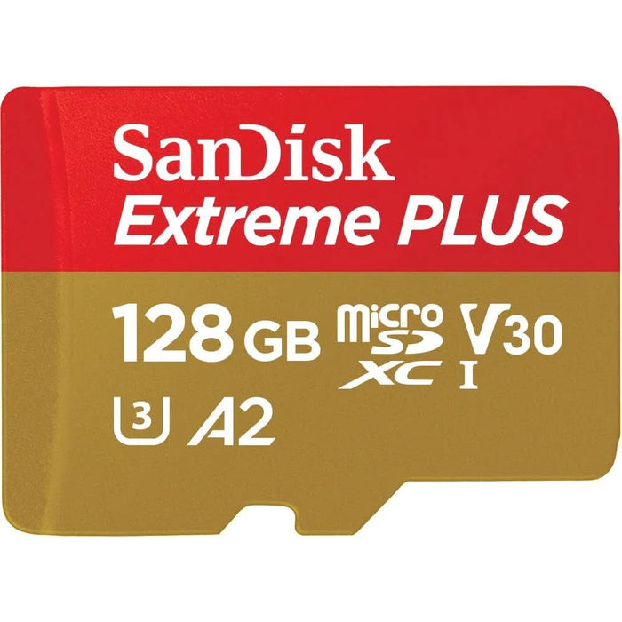 Card de memorie SANDISK Extreme Plus microSDXC UHS-I, 128GB, 200MB/s, C10, U3, V30, A2, adaptor WALTI