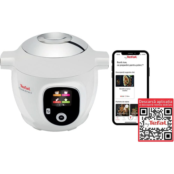 Multicooker TEFAL Cook4Me+ CY851130, 6l, 1600W, 6 programe, aplicatie 150 retete, alb-gri WALTI