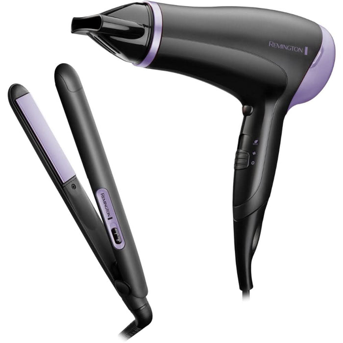 Set REMINGTON Style Essentials D3016GP: Uscator de par, 2000W, negru + Placa de indreptat parul, 215 grade, negru WALTI