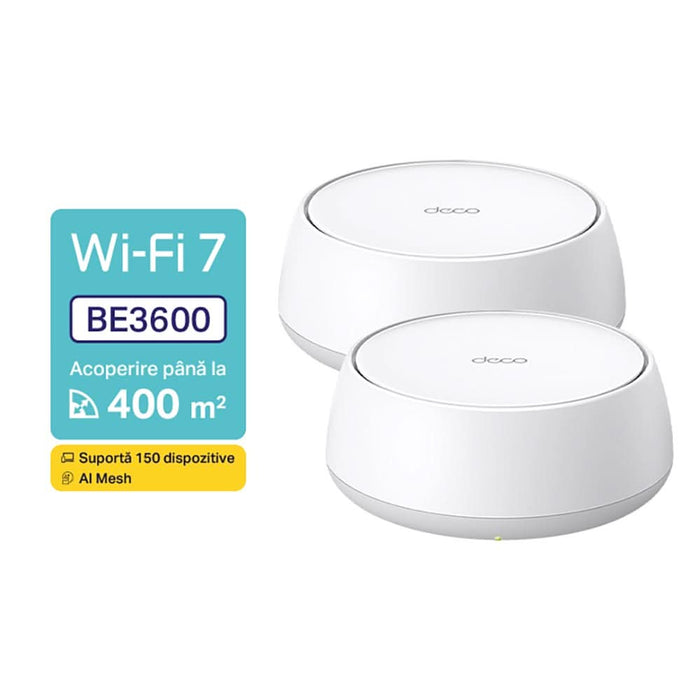 Sistem Wireless Mesh Gigabit TP-LINK Deco BE22 BE3600, Wi-Fi 7, Dual Band 688 + 2882 Mbps, 2 buc, alb WALTI
