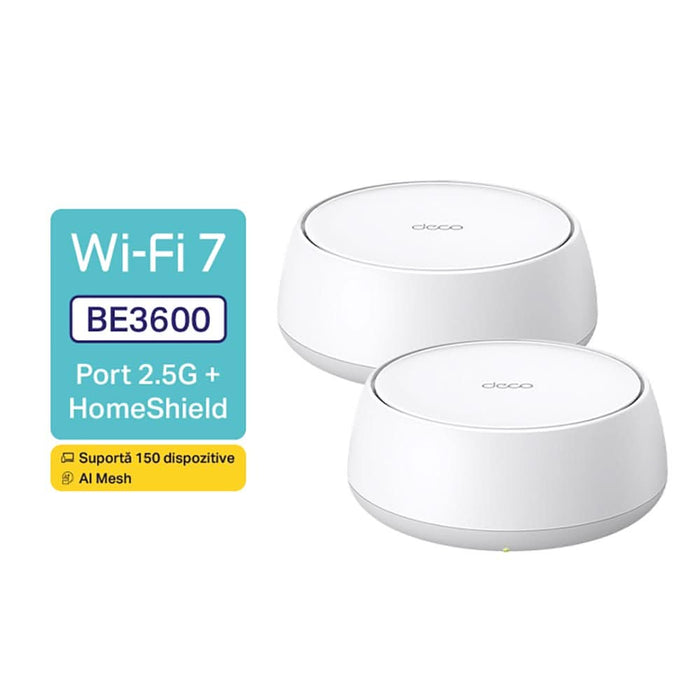 Sistem Wireless Mesh Gigabit TP-LINK Deco BE25 BE3600, Wi-Fi 7, Dual Band 688 + 2882 Mbps, 2 buc, alb - WALTI WALTI