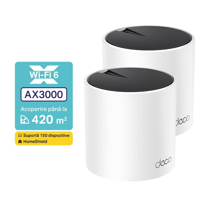 Sistem Wireless Mesh TP-LINK Deco X55 AX3000, Wi-Fi 6, Dual-Band 574 + 2402 Mbps, 2 buc, alb - WALTI WALTI
