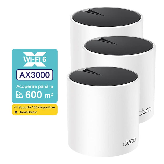 Sistem Wireless Mesh TP-LINK Deco X55 AX3000, Wi-Fi 6, Dual-Band 574 + 2402 Mbps, 3 buc, alb - WALTI WALTI