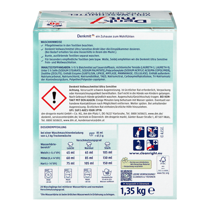 Denkmit Detergent pudră pentru rufe albe, 20 spălări, 1,35 Kg WALTI