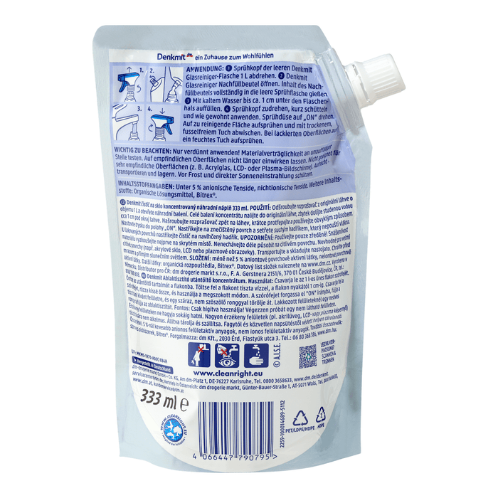 Denkmit Rezervă concentrată pentru soluția de curățat geamuri, 333 ml - WALTI WALTI