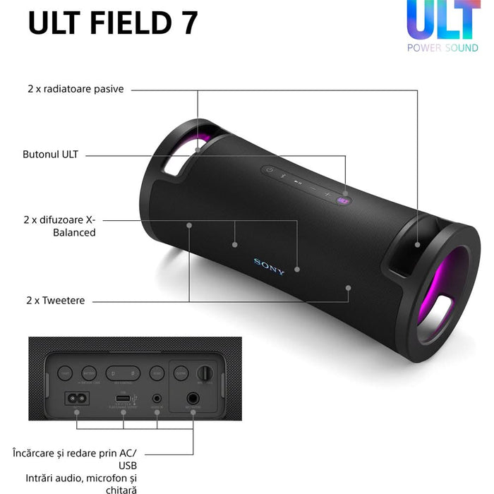 Boxa portabila SONY ULT FIELD 7 SRS-ULT70B, Bluetooth, IP67, Black WALTI