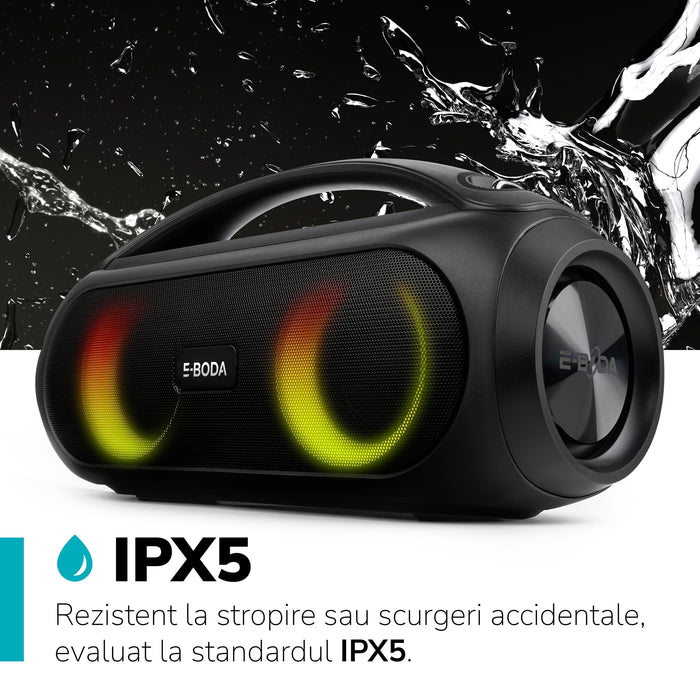 Boxa portabila E-BODA The Vibe 410, Bluetooth, USB, Radio FM, IPX5, negru - WALTI WALTI