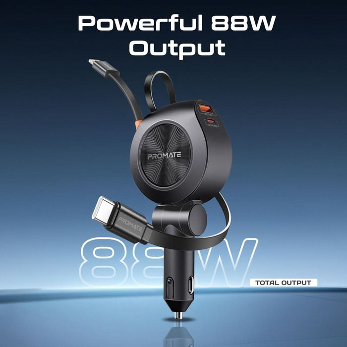 Incarcator auto PROMATE DriveGear-R2, 2x USB-C, 1x USB-A, Power delivery (PD) 30W + 20W, negru WALTI