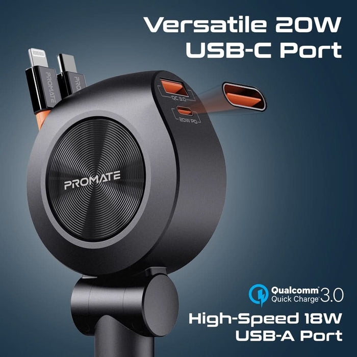 Incarcator auto PROMATE DriveGear-R2, 2x USB-C, 1x USB-A, Power delivery (PD) 30W + 20W, negru WALTI