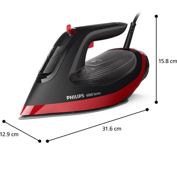 Fier de calcat PHILIPS Seria 6000 DST6130/40, 2800W, 220g/min, 220ml, talpa SteamGlide Plus, negru-rosu WALTI