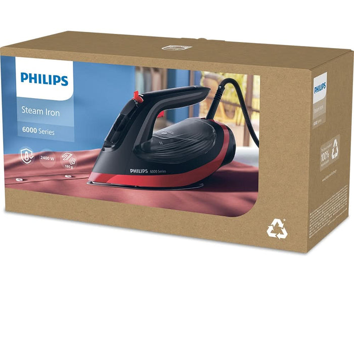 Fier de calcat PHILIPS Seria 6000 DST6130/40, 2800W, 220g/min, 220ml, talpa SteamGlide Plus, negru-rosu WALTI