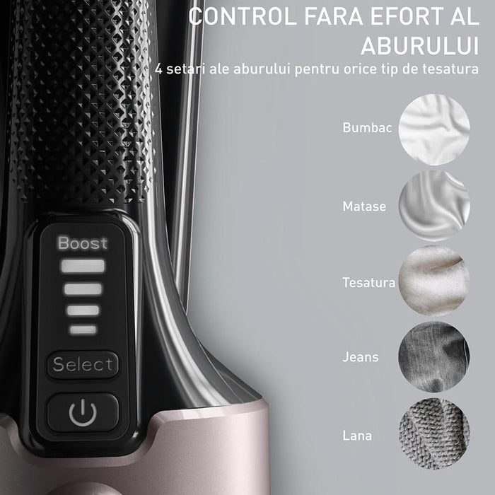 Aparat de calcat vertical TEFAL Pure Force DT8765E0, 1800W, 90g/min, 180ml, talpa ceramica, roz-gri WALTI