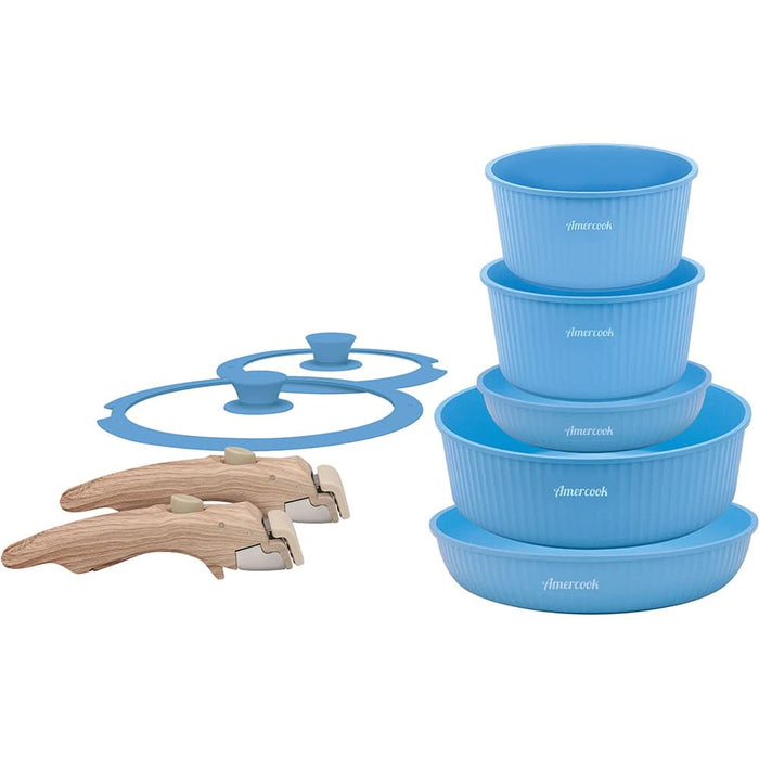 Set vase de gatit AMERCOOK Easy Clip Pro EP4409BE, 9 piese, aluminiu turnat, albastru WALTI