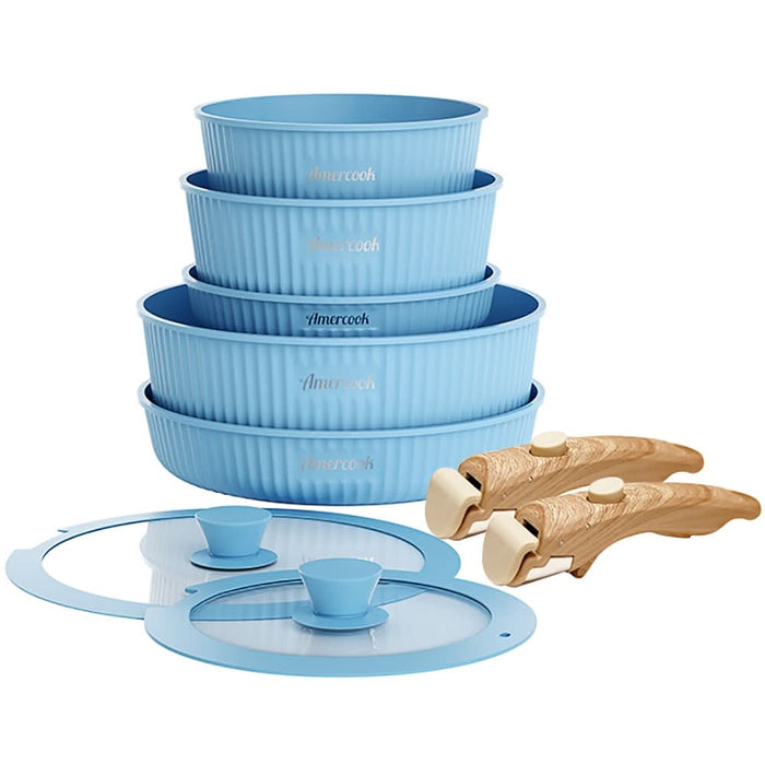 Set vase de gatit AMERCOOK Easy Clip Pro EP4409BE, 9 piese, aluminiu turnat, albastru WALTI