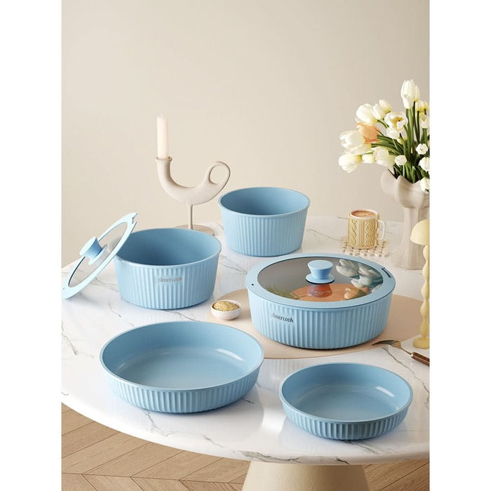 Set vase de gatit AMERCOOK Easy Clip Pro EP4409BE, 9 piese, aluminiu turnat, albastru WALTI