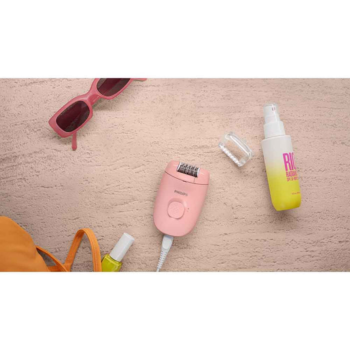 Epilator PHILIPS Seria 2000 BRE227/00, 1 viteza, 2 accesorii, retea, corai WALTI