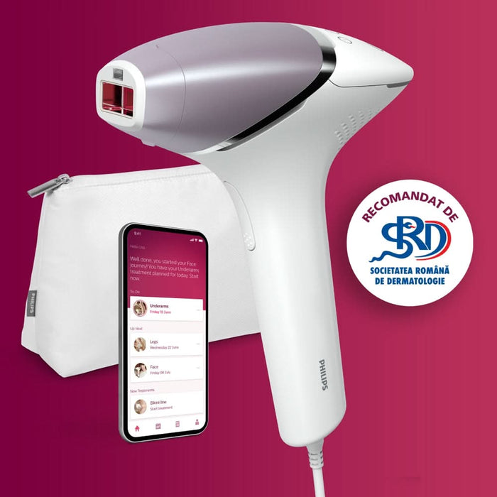 Epilator IPL PHILIPS Lumea Prestige Seria 8000 BRI947/00, 450.000 de impulsuri, 4 accesorii, senzor SmartSkin, retea, argintiu WALTI