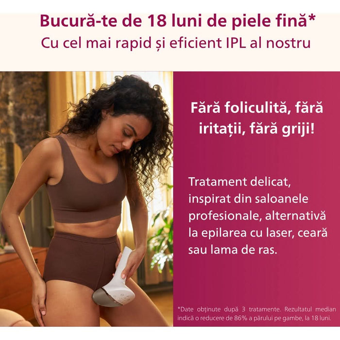 Epilator IPL PHILIPS Lumea Series 9900 BRI973/00, 450.000 de impulsuri, 3 accesorii, senzor SmartSkin, acumulator, roz WALTI