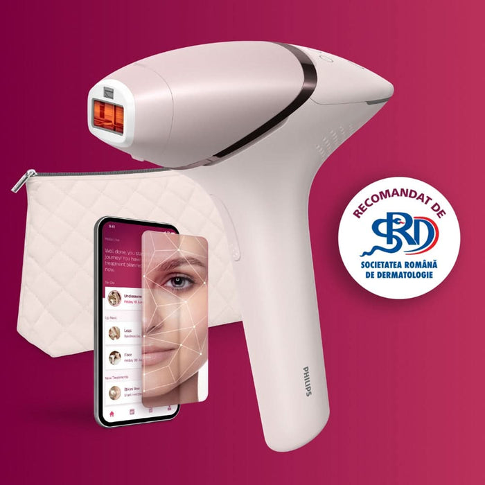Epilator IPL PHILIPS Lumea Series 9900 BRI976/00, 450.000 de impulsuri, 4 accesorii, Senzor SmartSkin, acumulator, roz WALTI