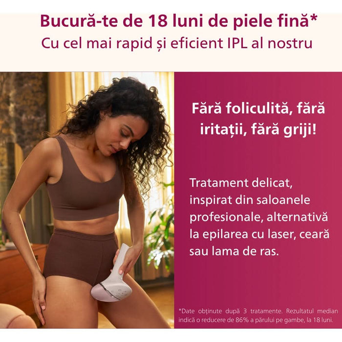 Epilator IPL PHILIPS Lumea Series 9900 BRI976/00, 450.000 de impulsuri, 4 accesorii, Senzor SmartSkin, acumulator, roz WALTI