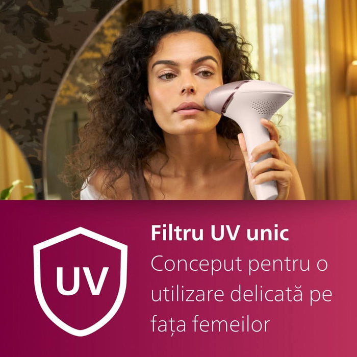 Epilator IPL PHILIPS Lumea Series 9900 BRI976/00, 450.000 de impulsuri, 4 accesorii, Senzor SmartSkin, acumulator, roz WALTI