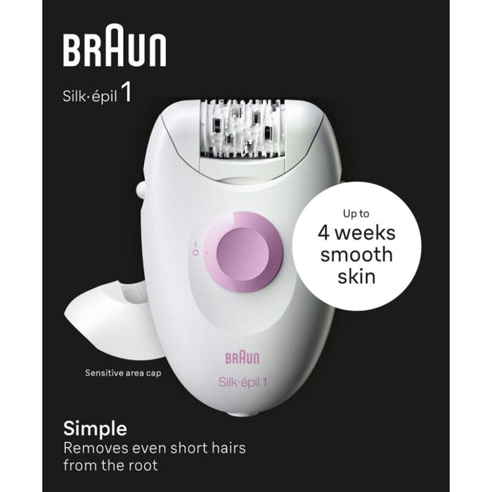 Epilator BRAUN Silk-epil 1 SE1-010, 20 pensete, 1 viteza, retea, alb-roz WALTI