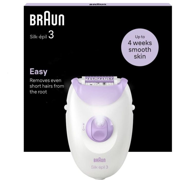Epilator BRAUN Silk-epil 3 SE3-000, 20 pensete, 2 viteze, SmartLight, retea, alb-violet WALTI