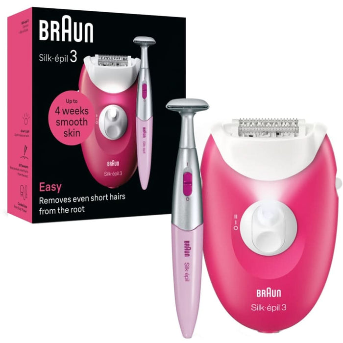 Epilator BRAUN SE3-202 Silk-epil 3, 20 pensete, 2 viteze, 1 accesoriu, SmartLight, retea, roz WALTI