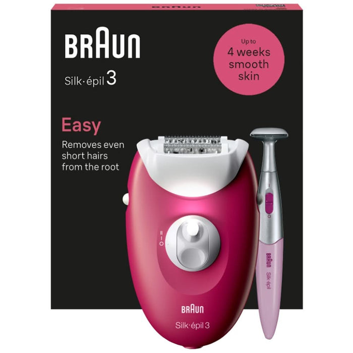 Epilator BRAUN SE3-202 Silk-epil 3, 20 pensete, 2 viteze, 1 accesoriu, SmartLight, retea, roz WALTI