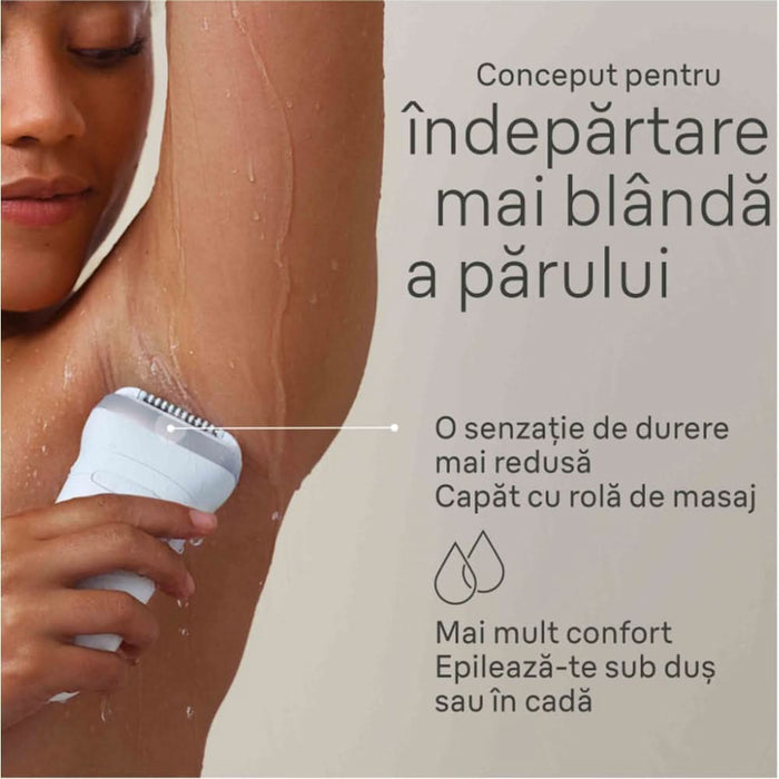 Epilator BRAUN SE7-441, 40 pensete, 2 viteze, 5 accesorii, SmartLight, MicroGrip, Wet&Dry, acumulator, alb-argintiu WALTI