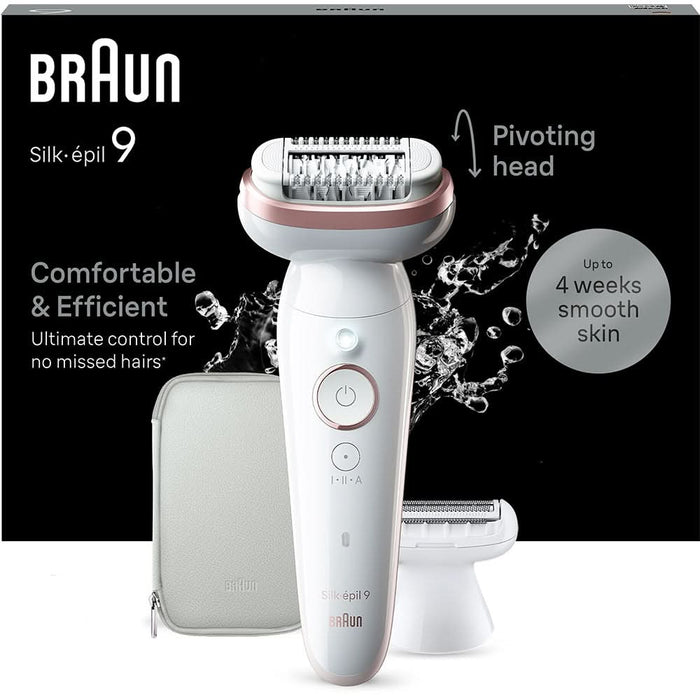 Epilator BRAUN Silk-epil 9 SES9-030, 40 pensete, 2 viteze, 3 accesorii, SmartLight, Smart Touch, MicroGrip, Wet&Dry, acumulator, alb-rose gold WALTI
