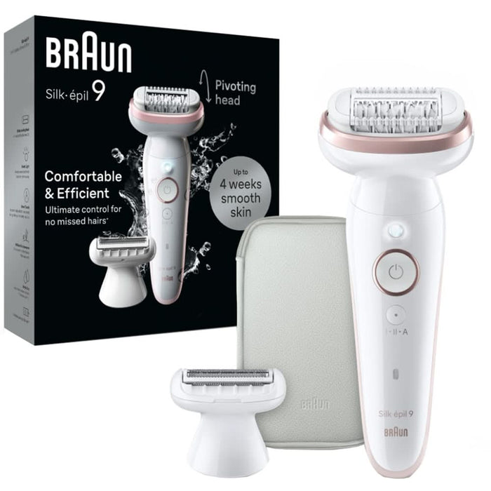 Epilator BRAUN Silk-epil 9 SES9-030, 40 pensete, 2 viteze, 3 accesorii, SmartLight, Smart Touch, MicroGrip, Wet&Dry, acumulator, alb-rose gold WALTI