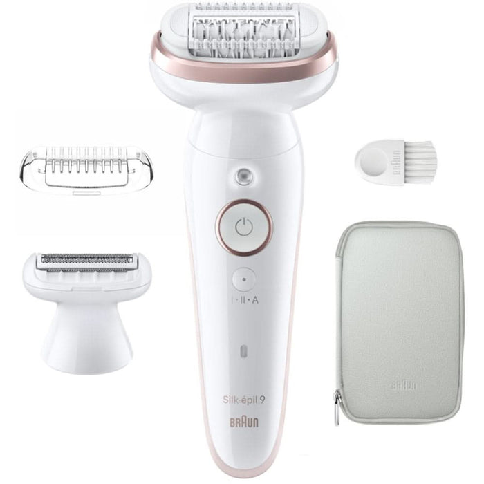 Epilator BRAUN Silk-epil 9 SES9-030, 40 pensete, 2 viteze, 3 accesorii, SmartLight, Smart Touch, MicroGrip, Wet&Dry, acumulator, alb-rose gold WALTI