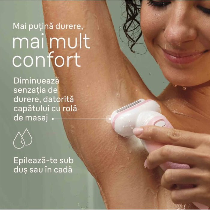 Epilator BRAUN Silk-epil 9 SES9-030, 40 pensete, 2 viteze, 3 accesorii, SmartLight, Smart Touch, MicroGrip, Wet&Dry, acumulator, alb-rose gold WALTI